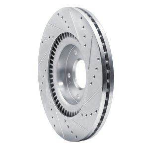 Kia Cadenza Brake Rotor (1) - Front Left - R1 Concepts - Drilled & Slotted - Silver - `17-`20